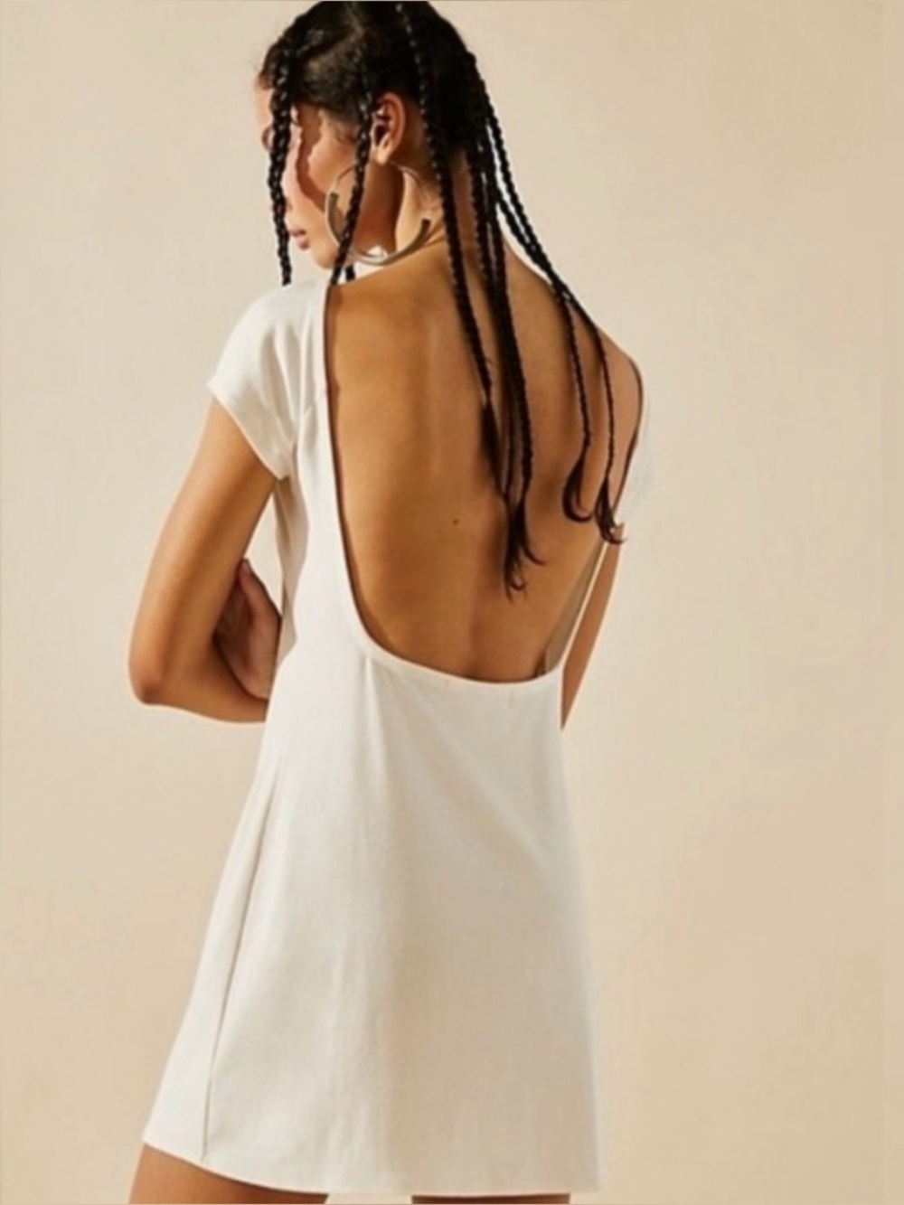 NWT Free People Beach White Short Sleeve Mini Dress Open Back Size Large